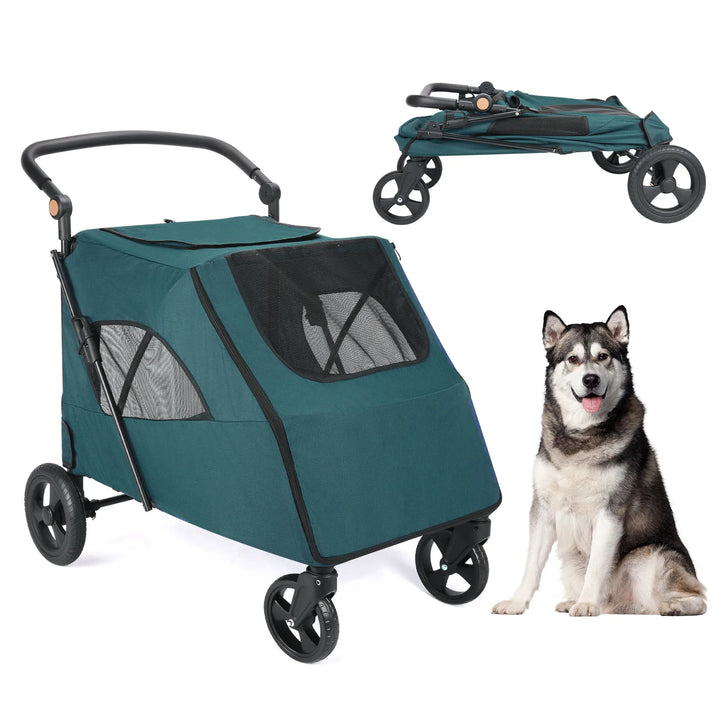 Carrinho de Passeio para Cães com Rodas Rotativas e Travões – Capacidade até 55 kg