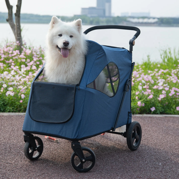 Carrinho de Passeio para Cães com Rodas Rotativas e Travões – Capacidade até 55 kg