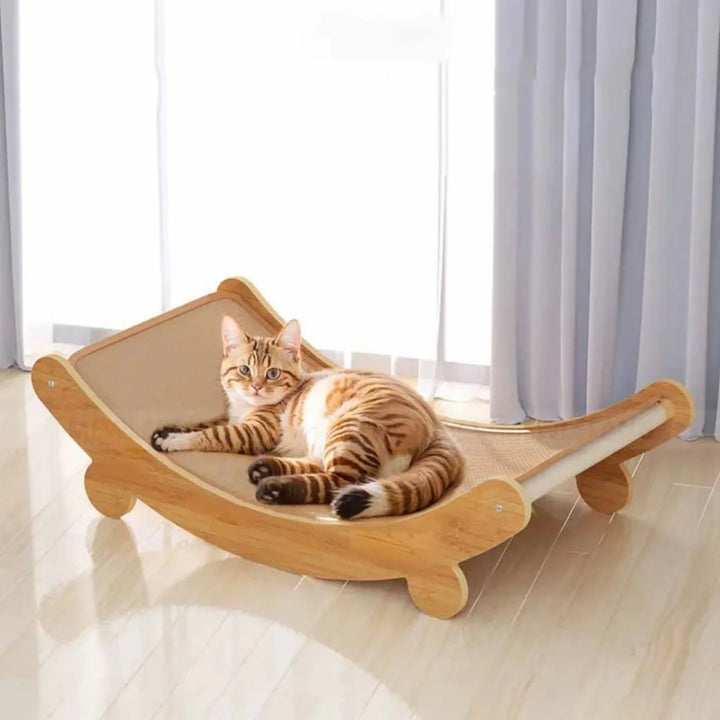 Arranhador e Cama para Gato – Madeira com Sisal | Resistente, Removível e Confortável