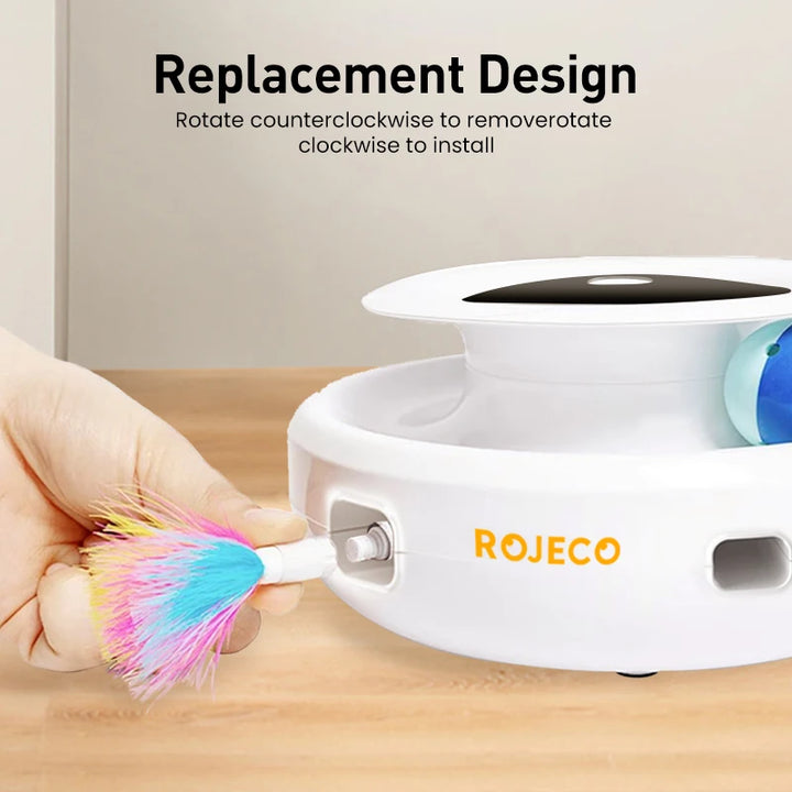 Diversão e Estímulo 2 em 1 para Pets – Bola Automática com Pena ROJECO, 5 Modos Interativos