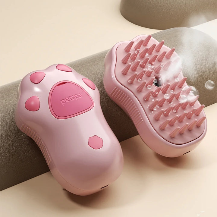 Escova Elétrica a Vapor 3 em 1 para Cães e Gatos — Escovagem, Massagem e Spray Hidratante
