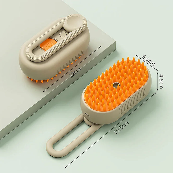 Escova a Vapor 3 em 1 para Gatos – Remove Pelos, Limpa e Massageia