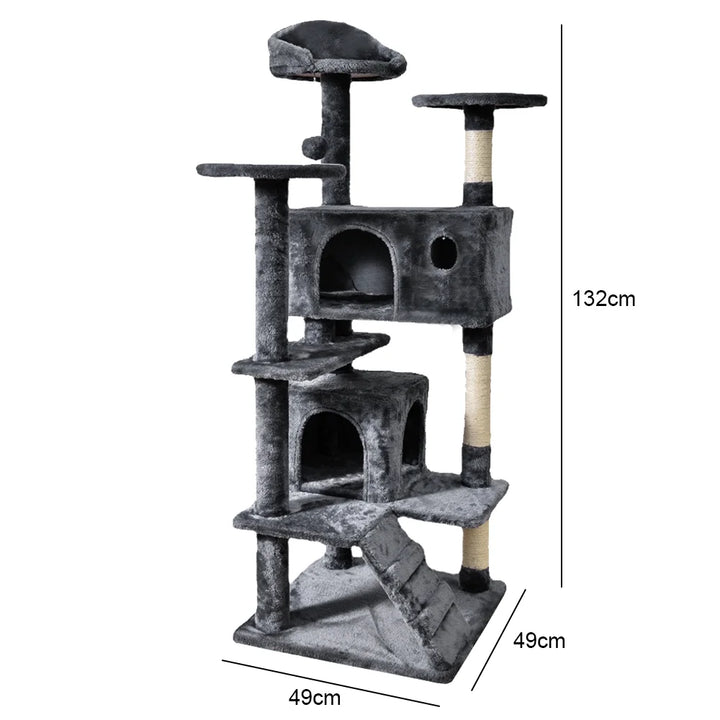 Árvore para Gatos de 5 Níveis com Rede, Plataformas Acolchoadas, Casotas e Brinquedo de Saltar com Escada