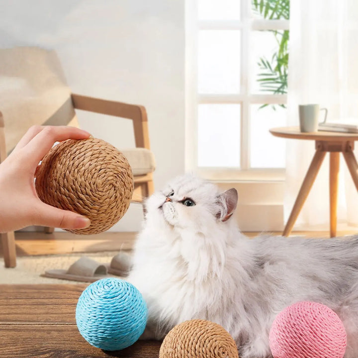 Brinquedo Interativo para Gatos – Bola de Sisal 10cm | Limpeza de Dentes e Estímulo para Gatinhos 🐾