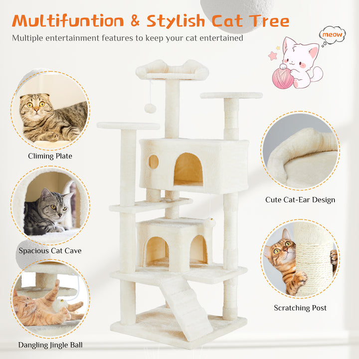 Árvore de Gato Multifuncional 137cm – Estrutura de Escalada, Área de Descanso e Brinquedo Removível