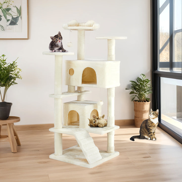 Árvore de Gato Multifuncional 137cm – Estrutura de Escalada, Área de Descanso e Brinquedo Removível
